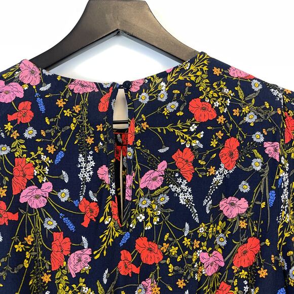 Banana Republic Size 0 Floral Mini LS Fit & Flare Empire Waist Dress Pink Red - Picture 11 of 13